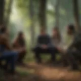 Group of diverse individuals engaging in conversation outdoors