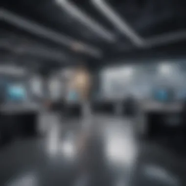 Futuristic Automation in the Workplace A futuristic office environment with automation technology at work