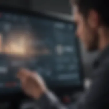 A professional analyzing CRM data on a digital dashboard