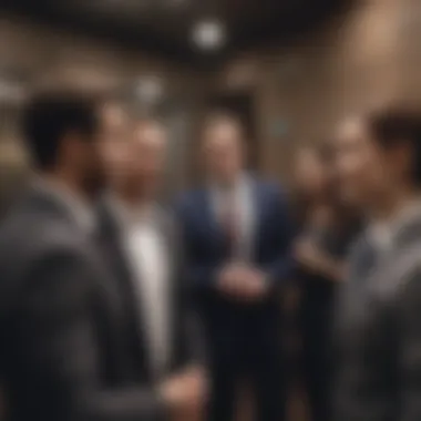 Networking and Elevator Pitches A group of professionals engaging in a networking event