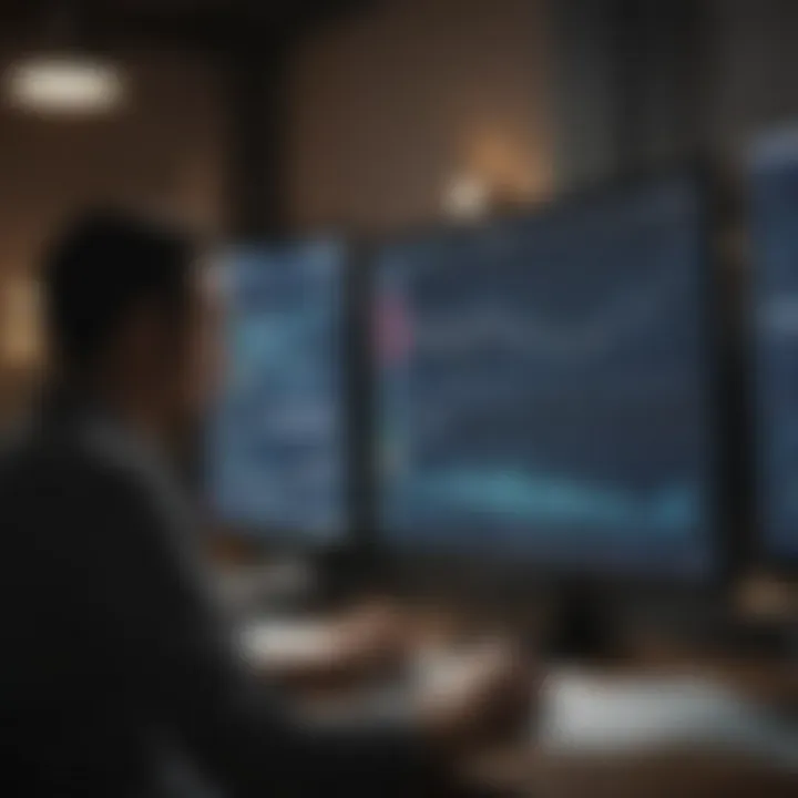 Entrepreneur analyzing data on digital screen