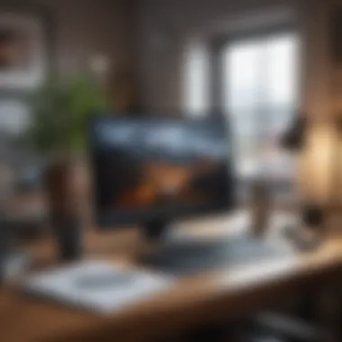 Cozy Home Office Setup A cozy home office setup with a laptop and notepad