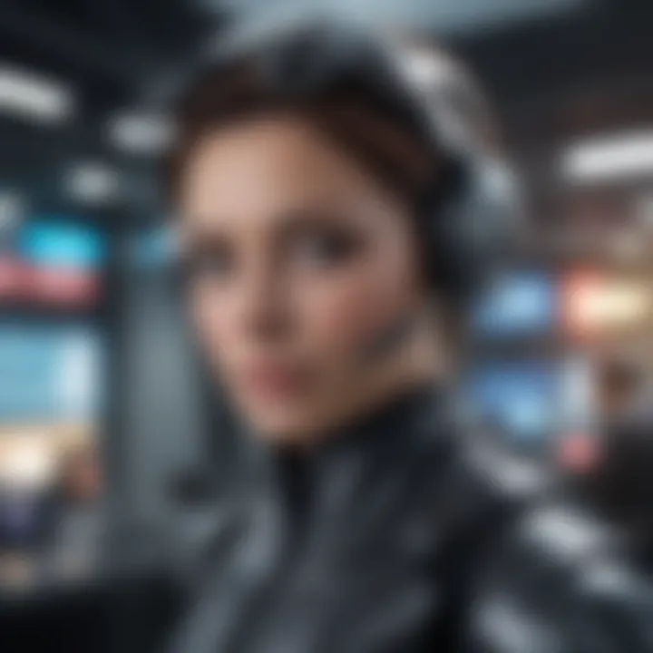 Future trends in CRM technology illustrated through a futuristic concept