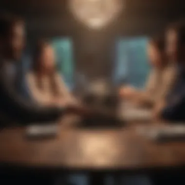 Team members engaging in a lively discussion around a table