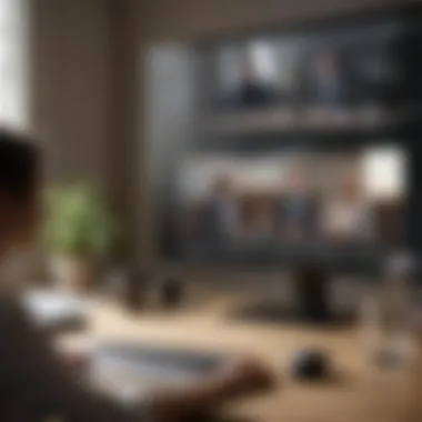 The New Normal: Remote Work Environment Close-up of virtual meeting setup showcasing remote work