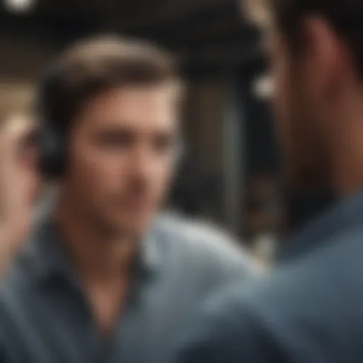 A professional in a discussion with a customer, showcasing active listening skills.