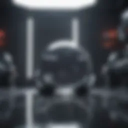 A futuristic product launch event showcasing innovative technology