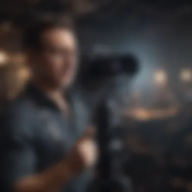 Preparing for a Live Broadcast Business owner setting up live broadcast