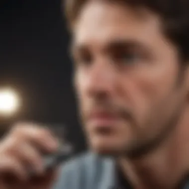A close-up of a thoughtful individual contemplating strategies for outreach.