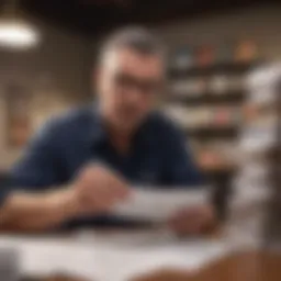 Illustration of a small business owner reviewing financial documents