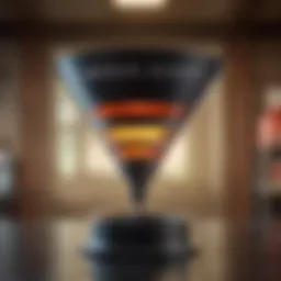 Visual representation of an online sales funnel highlighting stages